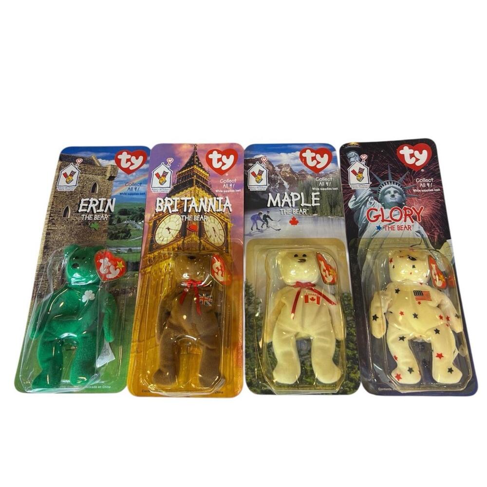 TY McDonalds Beanie Baby Erin Maple Britannia Glory the‎ Bear  SET RARE Erin